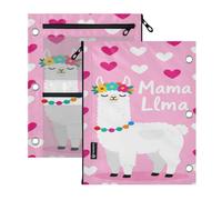 miaozhen 3 Ringing Binder Pencil pouching 2 Pack Mama Llama Cute Pink Girl 11''x8.9''