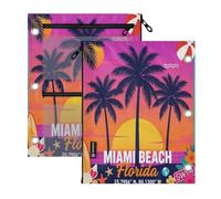 miaozhen 3 Ringing Pencil case 2 Pack Miami Beach Sommer Palme Urlaub USA | 3-Pocket fabric pencil case clear window for Classroom Supplies