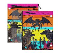 miaozhen 3 Ringing Zipper Binder 2 Pack Cute Mothman Cryptid Map 11''x8.9''