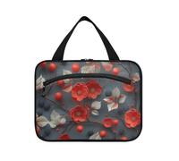 miaozhen 3d Hemlock Ruby Floral Red Gray hanging travel toiletry bag hanging with hook, designer collapsible for women traveling bolso viajero para mujer L, 3D Hemlock Ruby floral red gray, Modern