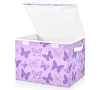 miaozhen 40 L foldable fabric large stackable storage bins with handles sturdy Organizer Box for shelves,closet organization Fashion Lilac Butterflies 42 x 32 x 30 cm
