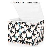 miaozhen 40 L foldable fabric large stackable storage bins with handles sturdy Organizer Box for shelves,closet organization Penguin Cartoon Pile Cute 42 x 32 x 30 cm