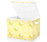 miaozhen 40 L foldable fabric organizers with lids with handles sturdy Home Organization for Student dormitory organization Bumble Bees Yellow Cute 42 x 32 x 30 cm