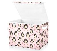 miaozhen 40 L foldable fabric storage bin with lid with handles sturdy Organizer Bins for teacher organization Penguin Peach Valentines Gold 42 x 32 x 30 cm