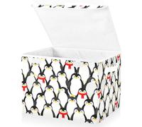 miaozhen 40 L foldable fabric storage bin with lid with handles sturdy Organizer Bins for teacher organization Cute Cartoon Penguin Winter 42 x 32 x 30 cm