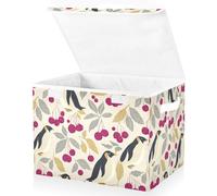 miaozhen 40 L foldable fabric storage bins with lids with handles heavy duty Clothes Storage Bin for Closet, Laundry Storage Penguin Raspberry Off White 42 x 32 x 30 cm