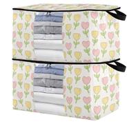 miaozhen 60L 2Pack Under Bed Shoe Storage Organizer with Reinforced Handles Cartoon Cute Hand Painted Tulips clear window Organization And Storage Bedroom Closet