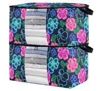 miaozhen 95L 2Pack Under Bed Shoe Storage Organizer with Reinforced Handles Summer Neon Hibiscus Frangipani Flower clear window Organization And Storage Bedroom Closet