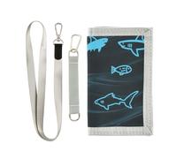 miaozhen Animal Shark Wave Pattern Blue trifold card wallets for men for women Trendy casual card wallets men with lanyard billetera minimalista para hombre