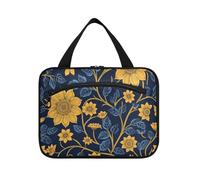 miaozhen Art Floral Ethnic Gold Blue hanging toiletry bags for men with hook, designer chic for women traveling bolsa para guardar maquillaje L, art floral ethnic gold blue, Modern