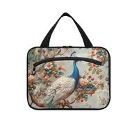 miaozhen Art Oil Painting Peacock Olive hanging cosmetic travel bags for women with hook, designer chic for travel must bolsa para maquillaje L, art oil painting Peacock Olive, Modern