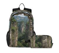 miaozhen Backpack And Lunch Bag Set For Teen Girls Cat Graffiti 3d Broken Stone Wall Mountain 18L/Backpack With Lunch Box For Boys,10-12,set de mochila y lonchera para ni?as