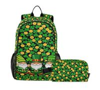 miaozhen Backpack And Lunchbox Set Three Gnomes Shamrock St Patrick's Day Boys Backpacks And Lunch Box age 8-10 years old