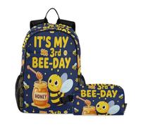miaozhen Backpack For Girls Cat Graffiti It's My 3rd Bee Day 3 Years Old Birthday 18L/Backpack And Lunchbox Set,age 8-10 years old,caja de almuerzo para ni?os