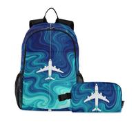 miaozhen Backpack For School And Lunch Bag Cat Graffiti Airplane piloting Plane Blue 18L/School Backpacks For Girls With Lunch Box,10-12,mochila y lonchera para ni?as
