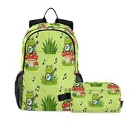 miaozhen Backpack For School And Lunch Bag Cat Graffiti Cute Frog Playing Banjo 18L/Backpack And Lunch Box For Boys,7-10,mochila para ni?os