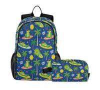 miaozhen Backpack For School And Lunch Bag Cat Graffiti Surfing Crocodiles Tropical Summer Chill 18L/School Bag And Lunch Box Set For Boys,10-12,mochilas escolares para ni?as con lonchera