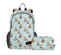 miaozhen Backpack For School And Lunch Bag Cute Brown Otter Flower Aquatic Animal 18L/Bookbag With Lunchbox For Girls,7-10,mochilas y loncheras para ni?os