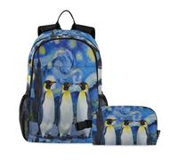 miaozhen Backpack For School With Lunch Bag Cat Graffiti Van Gogh Starry Night Emperor Penguin 18L/Backpack With Lunch Box For Boys,7-10,mochilas y loncheras escolares para ni?as