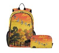miaozhen Backpack For School With Lunch Bag Hello Fall Autumn Tree Bird Orange Boys School Bags age 8-10 years old