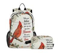 miaozhen Backpack For School With Lunch Bag Red Bird Sign From Heaven Angel Book Bag For Boys 7-10