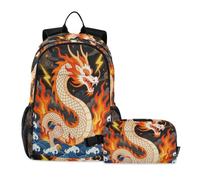 miaozhen Backpack With Lunch Bag Cat Graffiti Mythical White Red Fire Chinese Dragon Ocean 18L/Bookbag For Teen Girls With Lunchbox,9-10 years,mochila escolar para ni?as