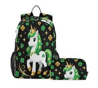 miaozhen Backpack With Lunch Box Boys Cute unicorns Shamrock St Patricks School Backpack With Lunch Bag age 8-10 years old