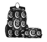 miaozhen Bags For School Boys Cat Graffiti Occult Crescent Moon Rose Gothic 18L/Bookbags With Lunchbox For Boys,age 8-10 years old,mochilas y loncheras escolares para ni?as