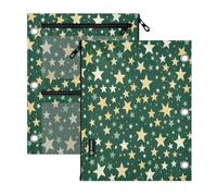 miaozhen Binder Pouches 3 Ringing with Zipper 2 Pack Gold Stars Olive Green