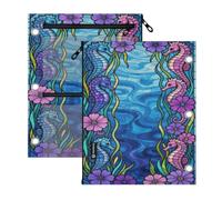 miaozhen Binder pouching 3 Ringing 2 PCS Seahorse Stained Glass Effect Art 11''x8.9''