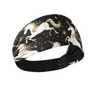 miaozhen Black and White Unicorns Gold Design Moisture Wicking fabric headbands Stretchy sweatbands for women for make up Football Volleyball Cycling bandas para la cabeza