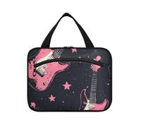 miaozhen Black Peach Romantic Guitar Valentines hanging makeup bag with compartments with hook, designer chic for women travel bolso de para mujer L, Black peach romantic guitar Valentines, Modern