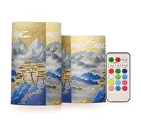 miaozhen Blue and Gold Chinese Landscape Battery Operated Votive Led Candle Electronic Lights Waterproof Led for Camping 2-Piecing Set