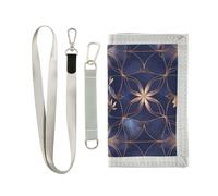 miaozhen Blue and Gold Japanese Vintage Flowers trifold holder with money clip gifts for young minimalist colorful mens small wallet with lanyard billetera para hombre, Blue and gold Japanese vintage