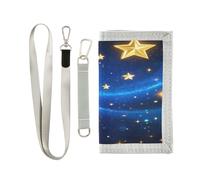 miaozhen Blue and Gold Romantic Sky trifold wallet for men for womans minimalist colorful thin wallets for men with lanyard billetera tarjetero para hombre, Blue and gold romantic sky, One Size