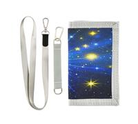 miaozhen Blue and Gold Romantic Sky trifold wallet with money clip for birthday gift minimalist lighweight thin wallets for men with lanyard billeteras para hombre, Blue and gold romantic sky, One