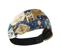 miaozhen Boho Blue Gold Regular Texture Moisture Wicking sport headbands for women Stretchy sweat bands for hiking basketball Running basketball cintas para el cabello