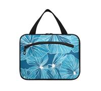 miaozhen Bold Line Leaf Geranium Cyan hanging cosmetic makeup bag with hook, designer accessories for travel essentials for women bolso de maquillaje para mujer L, bold line leaf Geranium Cyan, Modern