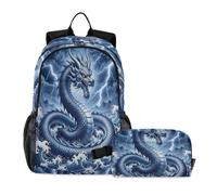 miaozhen Book Bag For Boys Cat Graffiti Mythical Blue Chinese Dragon Ocean Lightning 18L/Bookbags With Lunchbox For Boys,age 8-10 years old,mochilas escolares para ni?as con lonchera