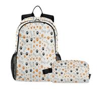 miaozhen Book Bags For Boys With Lunch Bag Cat Graffiti Dog Paw Bone Heart Print White 18L/School Bag And Lunch Box Set For Boys,10-12,mochila para ni?os