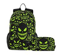 miaozhen Bookbag And Lunchbox Cat Graffiti Spooky Green monsters Face Halloween 18L/Boys School Backpack With Lunch Box,10-12,mochilas y loncheras para ni?os
