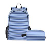 miaozhen Bookbag And Lunchbox Navy Blue White Stripe 18L/Backpack For Boys With Lunch Box,9-10 years,mochila y lonchera para ni?as