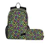 miaozhen Boy Backpack With Lunch Bag Cat Graffiti Black Leopard Print Cheetah Skin Neon Green 18L/Backpack And Lunchbox Set,9-10 years,mochilas escolares para ni?as con lonchera