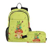 miaozhen Boys School Bags Cat Graffiti Cute Frog Playing Banjo 18L/Backpack For Boys With Lunch Box,age 8-10 years old,mochila y lonchera para ni?as
