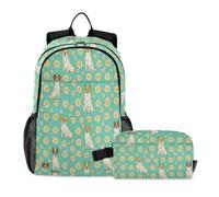 miaozhen Boys School Bags Cat Graffiti Dog and Daisy Flower Dusty Blue 18L/Backpack And Lunch Box For Boys,10-12,mochila para ni?as