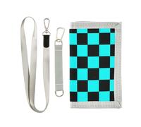 miaozhen Buffalo Plaid Check Black Cyan trifold wallets with money clip for women pop lighweight billfold with lanyard billetera para hombre, buffalo plaid check black cyan, One Size