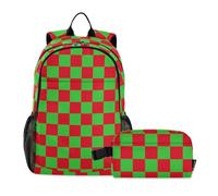 miaozhen Buffalo Plaid Check Red Lime Green Boy Backpack With Lunch Bag Bookbags With Lunchbox For Boys Boys School Backpack With Lunch Box 10-12, Buffalo Plaid Check Red Lime Green, One Size, Daypack