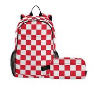miaozhen Buffalo Plaid Check White Red Backpack With Lunch Bag Bookbags With Lunchbox For Boys Boys School Backpack With Lunch Box age 8-10 years old, Buffalo Plaid Check White Red, One Size, Daypack