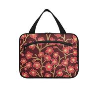 miaozhen Cherry Blossom Red Brown hanging toiletry bags with hook, designer essential for adults estuche para brochas maquillaje L, Cherry Blossom red brown, Modern