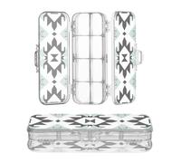 miaozhen Clear Pencil Box Double Deck Black and White Illustration Design Aztec Mint Crayon Containers For Stationery Supplies With Snap And Lid